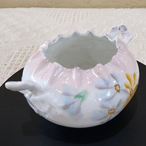 1900's Dainty Antique Hand Painted Daisy Flower Pinch Top Hair Catch Bowl Vanity - Picture 7 of 17